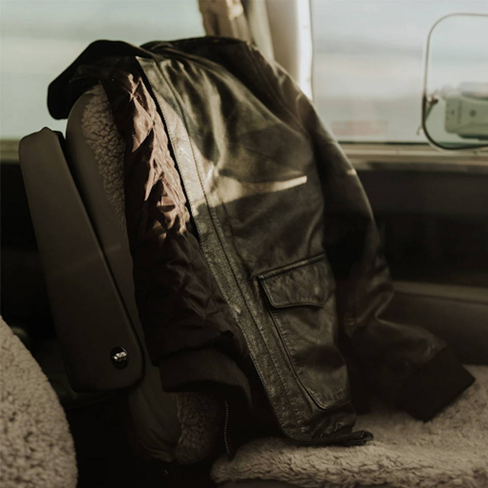 leather jacket in car