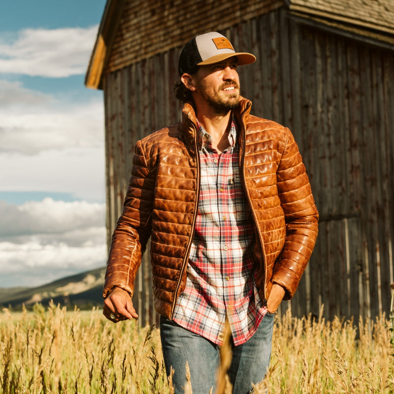 Buffalo Jackson Bridger Leather Down Jacket — fit and silhouette reference